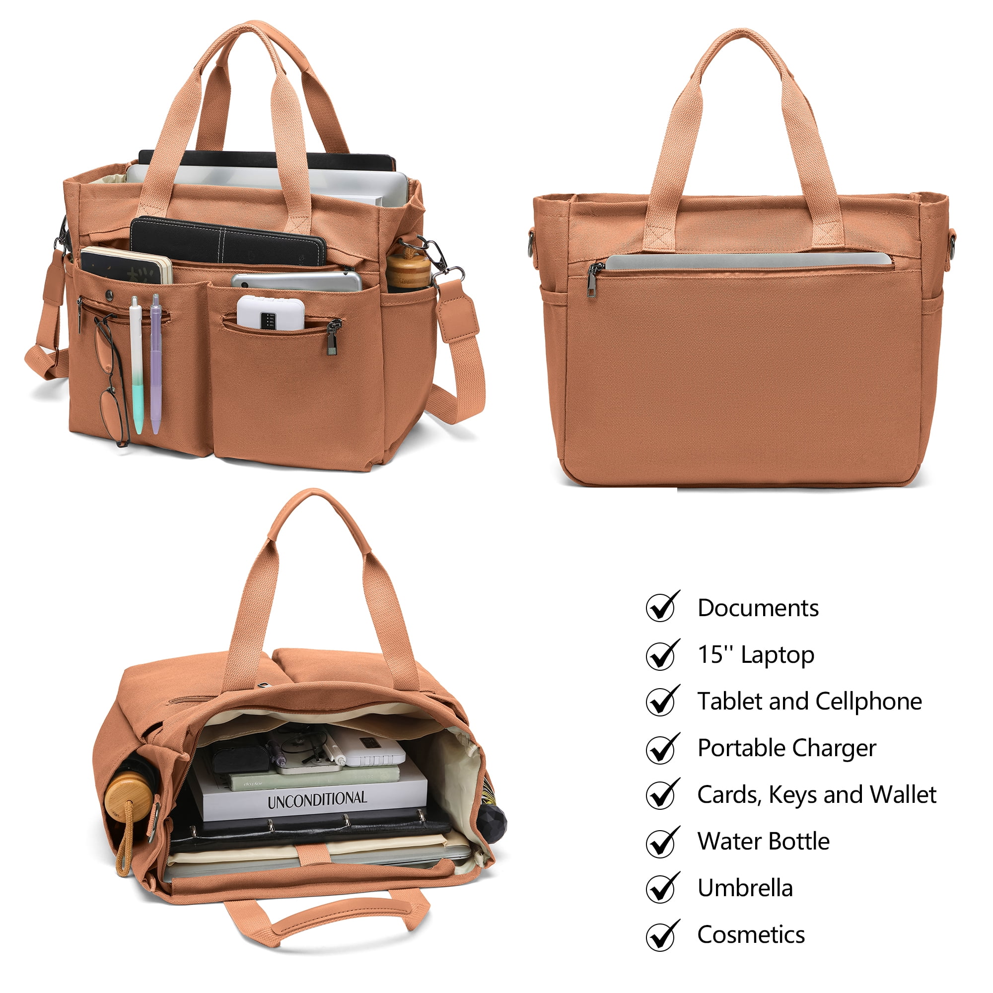 2pcs/set Women'S Large Canvas Tote Bag - Multi-Pocket Laptop Work Bag, Crossbody Shoulder Hobo Messenger Handbag, Purse for Travel, Gym, and Everyday Use
