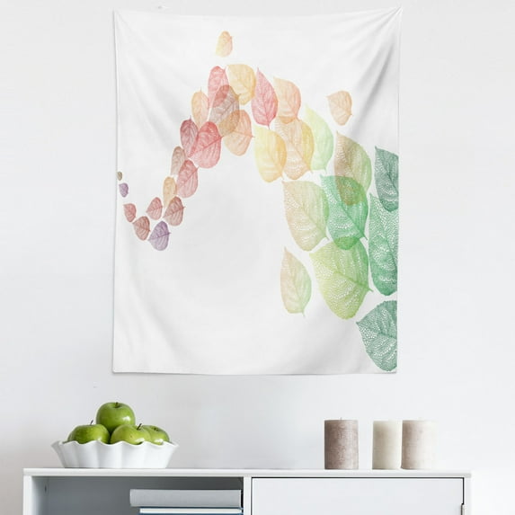 Fall Tapestry, Gradient Colored Autumn Leaves Flying in the Wind Cold Formation of Seasons Art, Fabric Wall Hanging Decor for Bedroom Living Room Dorm, 5 Sizes, Multicolor, by Ambesonne