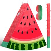 Aoriher Small Watermelon Piñata with Blindfold Bat Fruit Piñata Summer Decorations for Birthday Party Summer Theme Party Game Supplies, 12.6 x 13 x 3 Y101