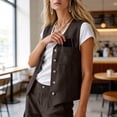 thumbnail image 4 of Iyufng Women's Solid Color Summer Outfits 2 Piece Button Down Vest Top and Casual Pants Set with Pockets, 4 of 9