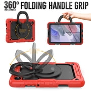 Samsung Galaxy Tab A7 Lite Heavy Case 8.7 Inch 2022 SM-T200/T205/T207 with Built-in Screen Protector, Dteck 3 in 1 Shockproof Bumper Full Body Drop Protection with 360? Ring Holder,Red+Black