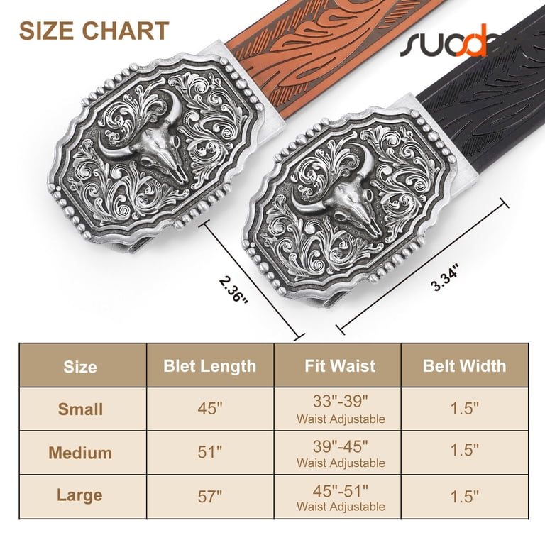 SUOSDEY Western Cowboy Leather Belt, Brown photo 7