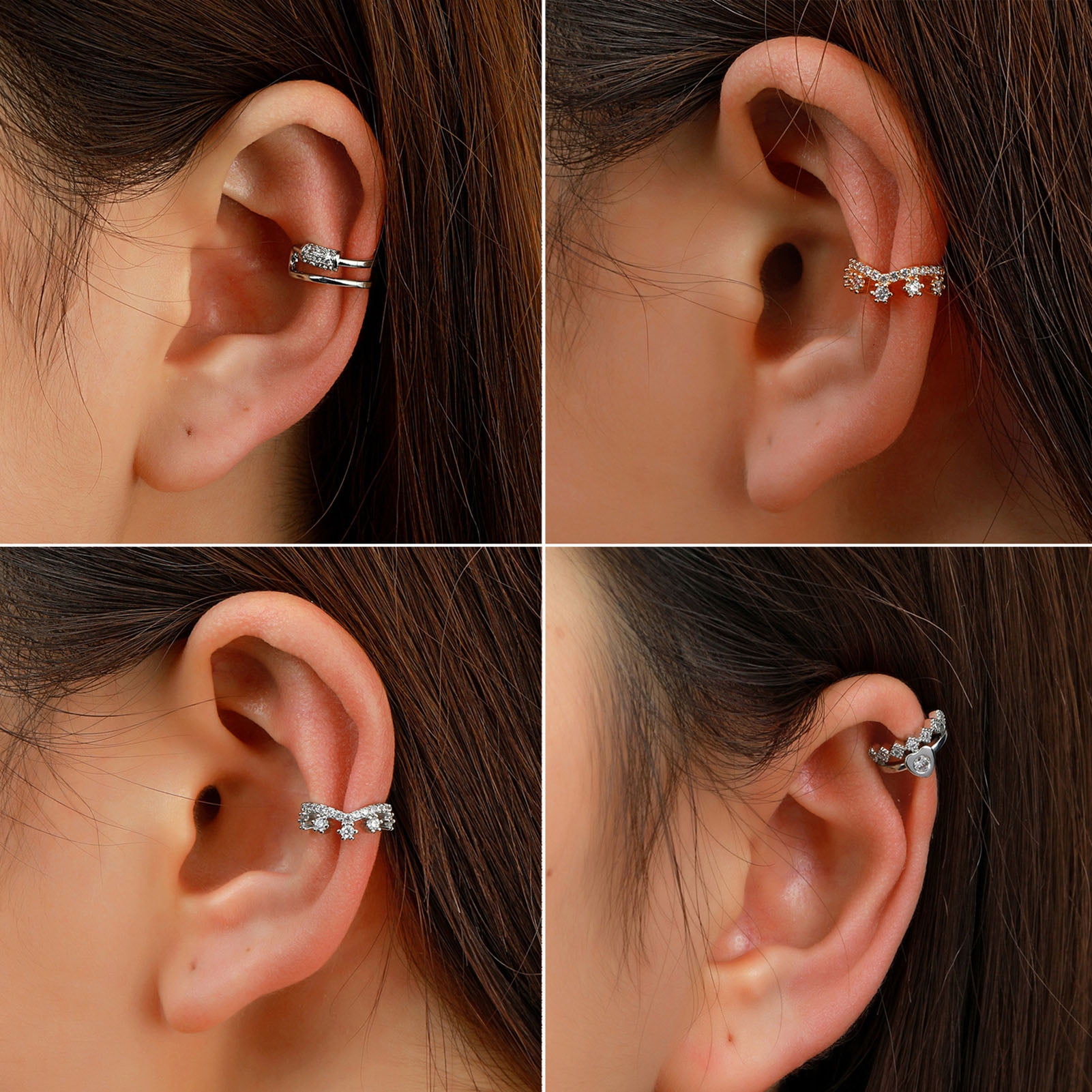 1set 5pcs Silver Tone Leaf Shaped Ear Cuffs No Piercing Fashionable  Double-layer Ear Bone Clip Earrings For Women, Jewelry Gift