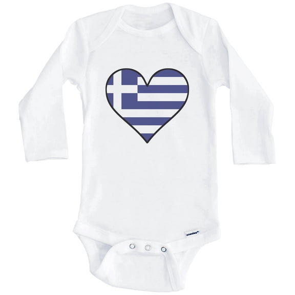 Greek Flag Baby Bodysuit - Cute Greek Flag Heart - Greece Baby Bodysuit (Long Sleeve), 0-3 Months White
