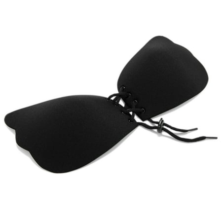 Basstop Self-adhesive Push Up Strapless Backless Silicone Gel Invisible Bra for Women  C Cup  Black