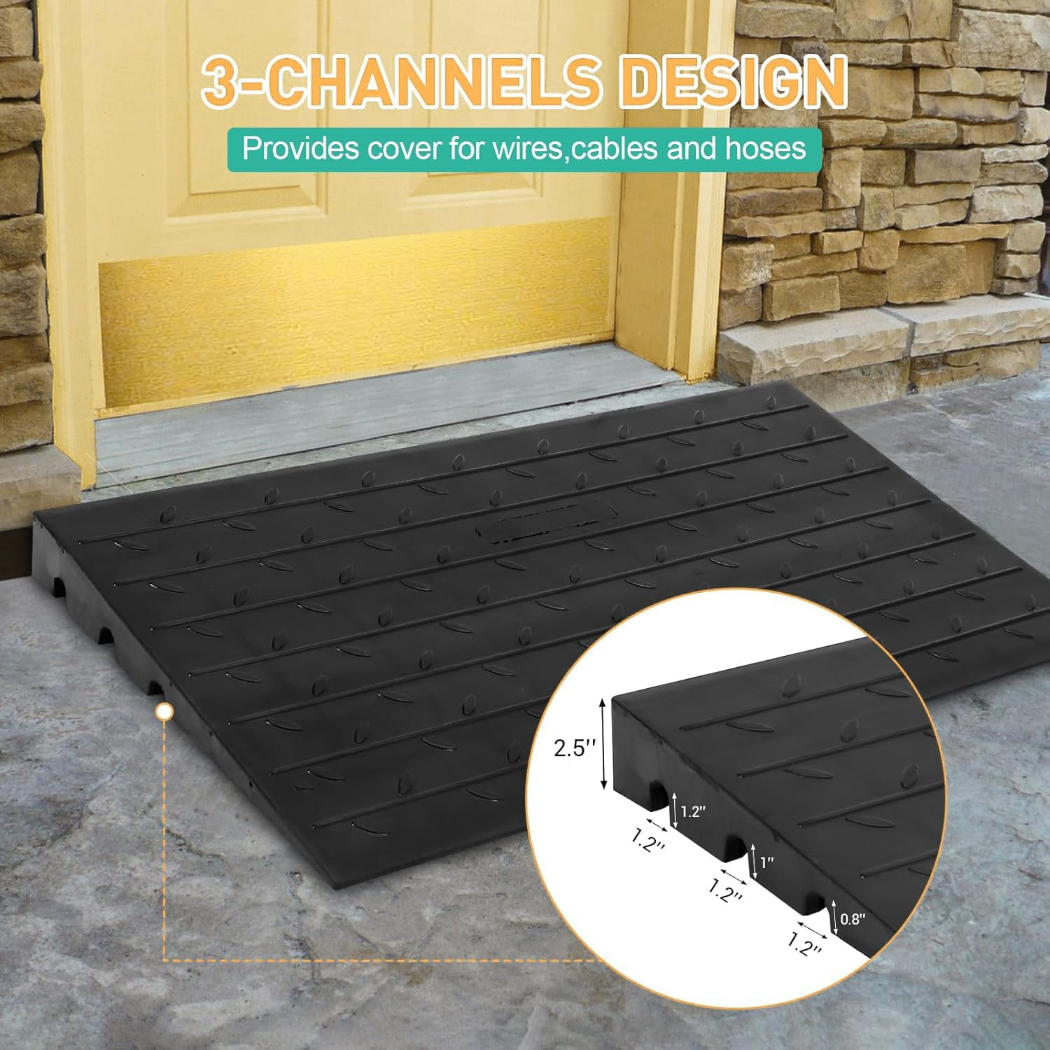 Threshold Ramp, 4-Inch Heavy-Duty Rubber Doorway Access Ramp for Wheelchairs, Scooters, Walkers and Strollers, Non-Slip Willow Pattern, Beveled Edges, Indoor Outdoor Use, 3,000 lb Capacity, 1-Piece
