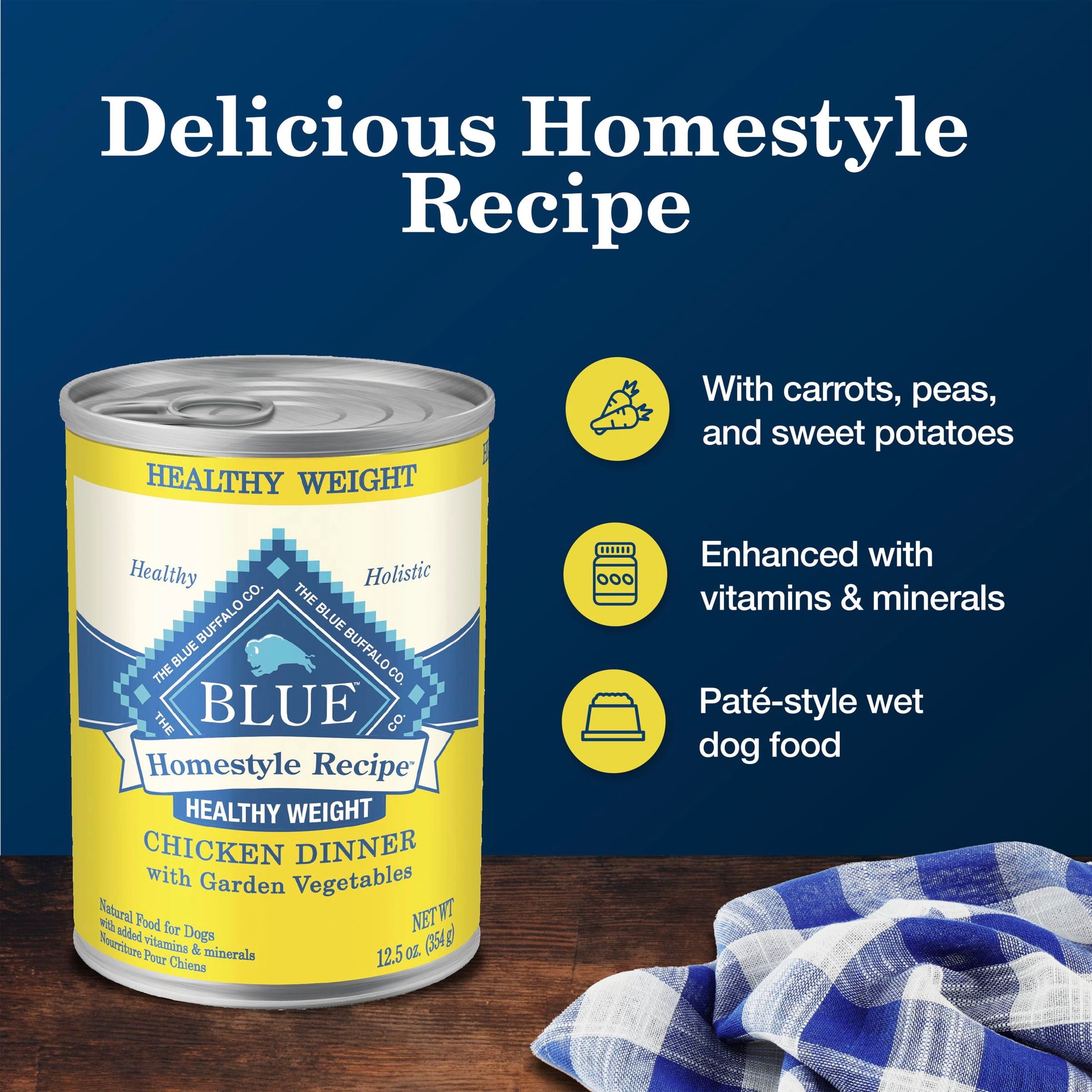 Blue Buffalo Homestyle Recipe Healthy Weight Adult Wet Dog Food, Chicken, 12.5oz. Can