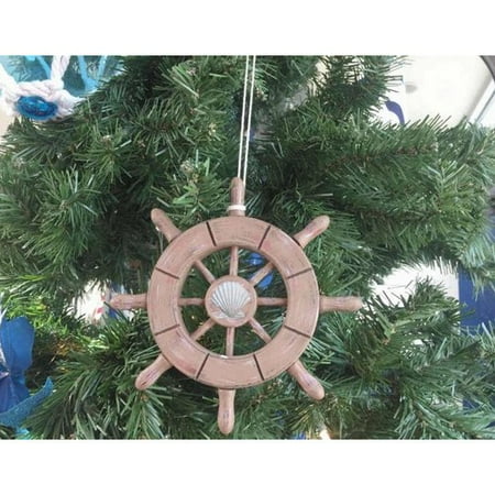 - Handcrafted Nautical Decor 6'' Decorative Ship Wheel with Seashell Christmas Tree Ornament
