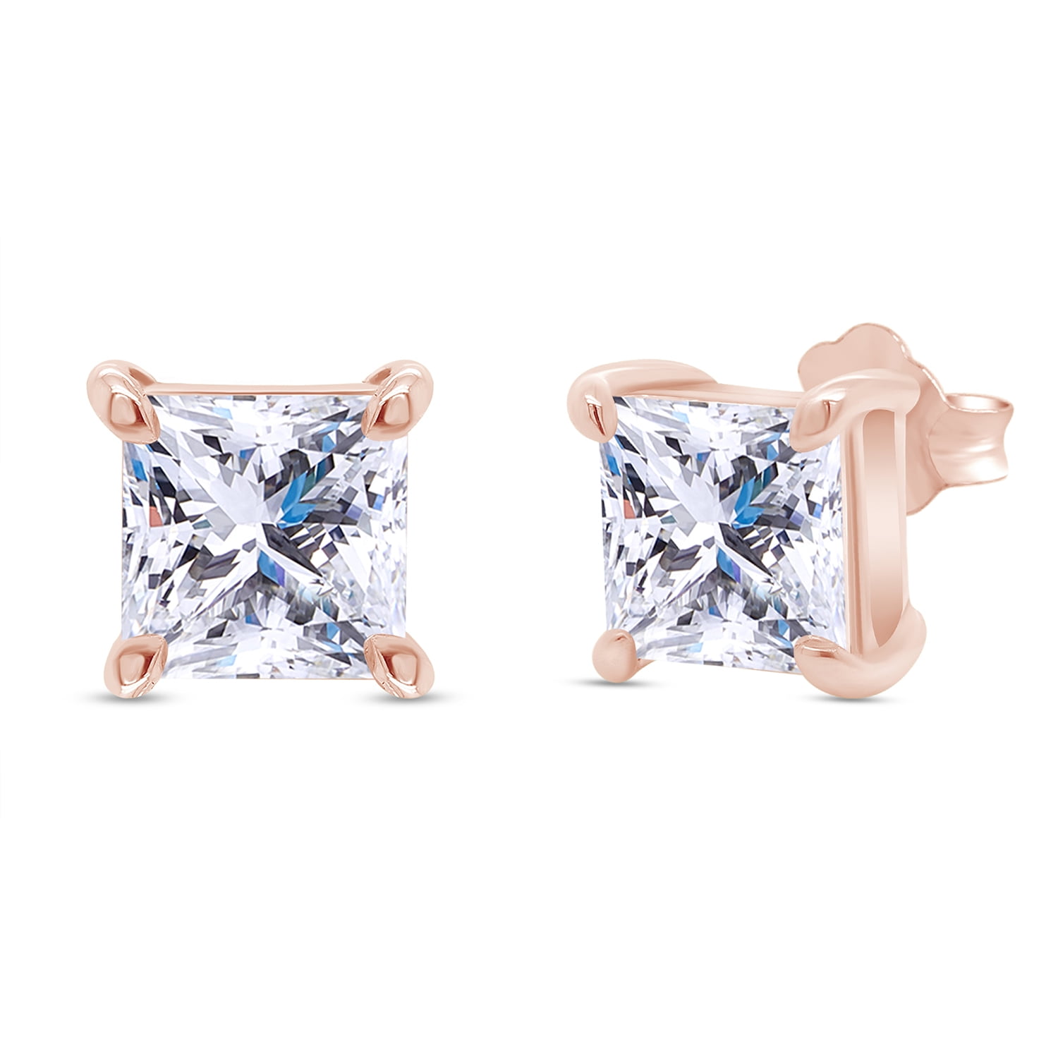AFFY 2CT Moissanite Diamond Stud Earrings for Women in 18K Rose Gold over Sterling Silver
