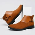 thumbnail image 3 of Men's Genuine Leather Buckle Dress Chelsea Boots with Side Zipper Fashion Pointed Toe Waterproof Non-Slip Casual Business Formal Booties, 3 of 6