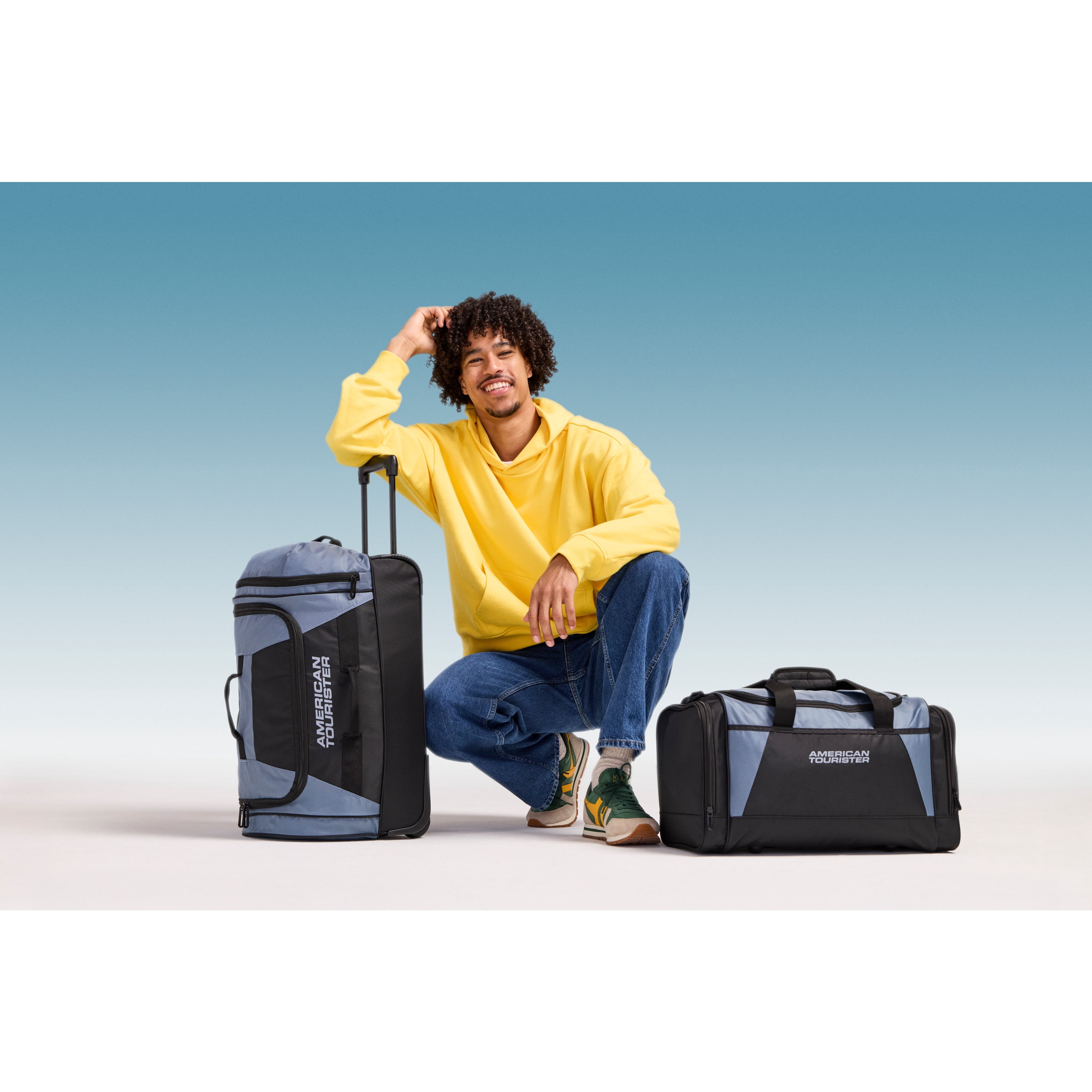 American Tourister 22-Inch Carry On Wheeled Travel Duffel Bag with Drop Bottom, Elemental Blue