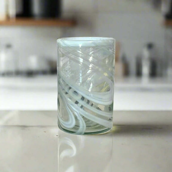 Hand-Blown Mexican Drinking Glass | White Swirl (1Piece)