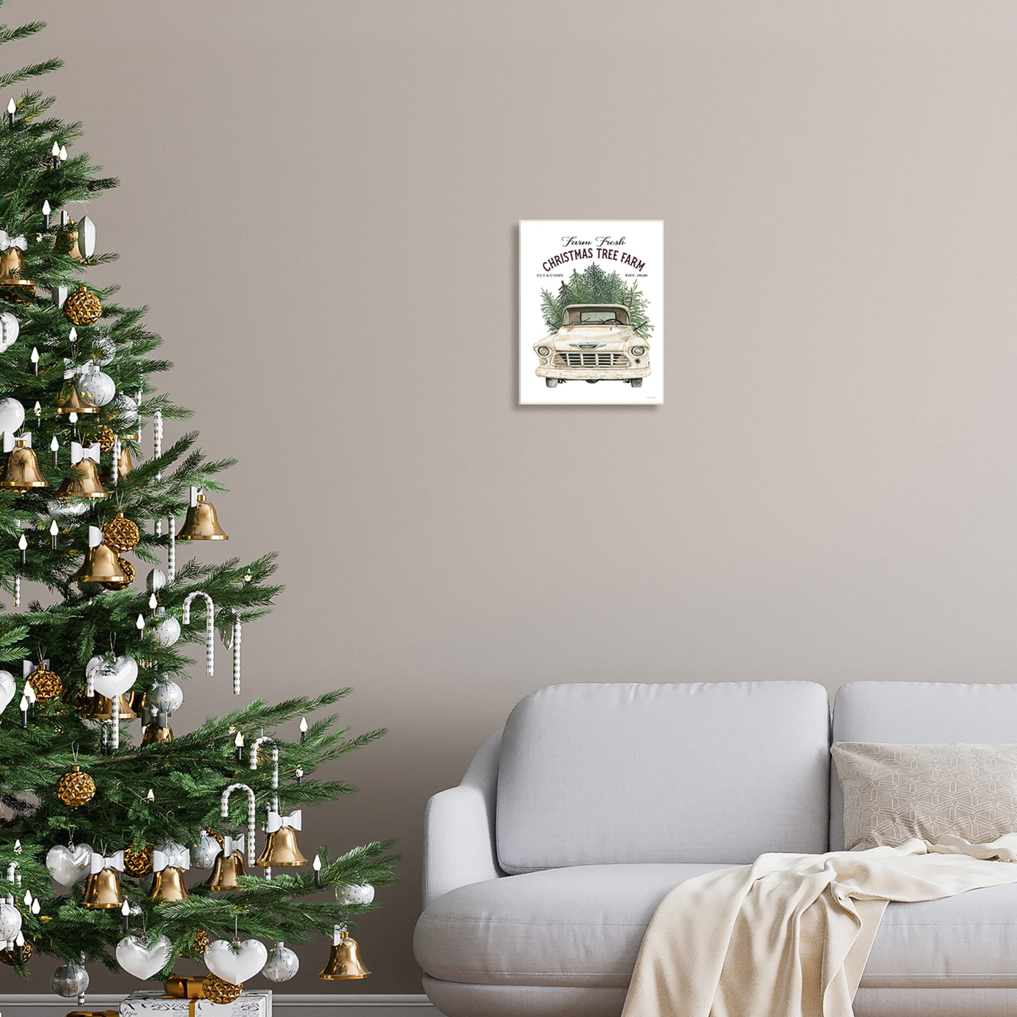 Christmas Tree Farm Vintage Car Holiday Signage Transportation Graphic Art Unframed Art Print Wall Art
