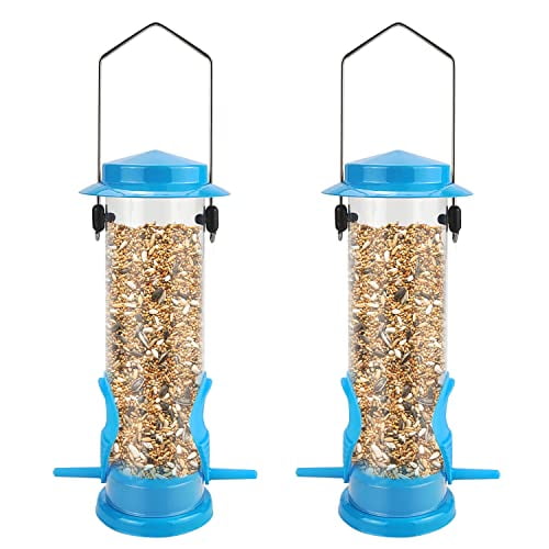 MIXXIDEA Wild Bird Feeders for Outdoors Hanging 2 Pack Stainless Steel Tube Bird Feeder Squirrel Proof, Finch Feeder for Garden Backyard Decoration Attractive Metal Thistle Feeder