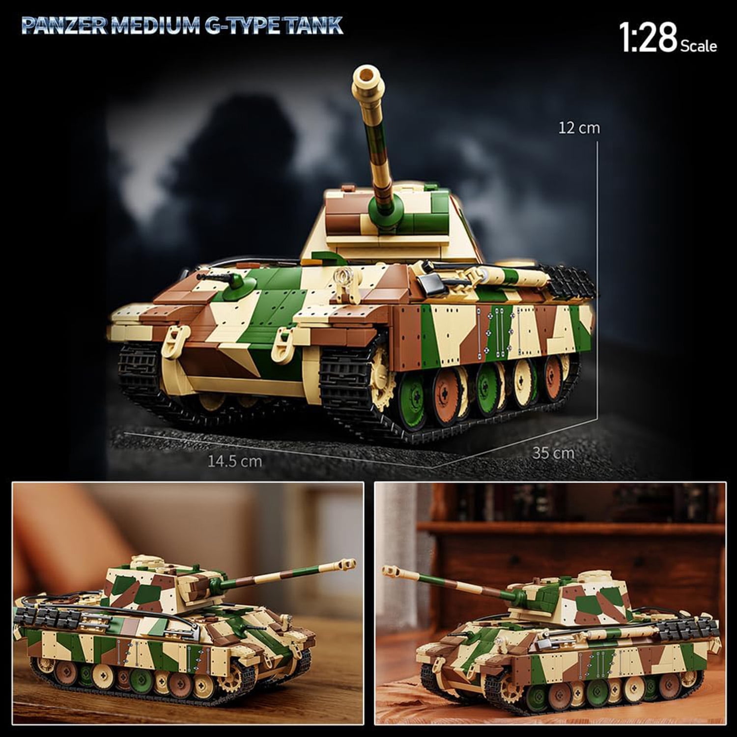 GZBrick Panzer Medium G-Type Tank Building Sets WW2 Military Toy for Adults Boy Compatible with Lego 1962PCS