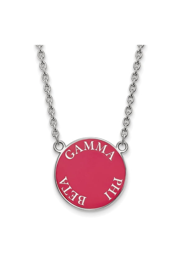 Sterling S. Rh-plated LogoArt Gamma Phi Beta Large Enl Pend With Necklace; 18 inch; for Adults and Teens; for Women and Men