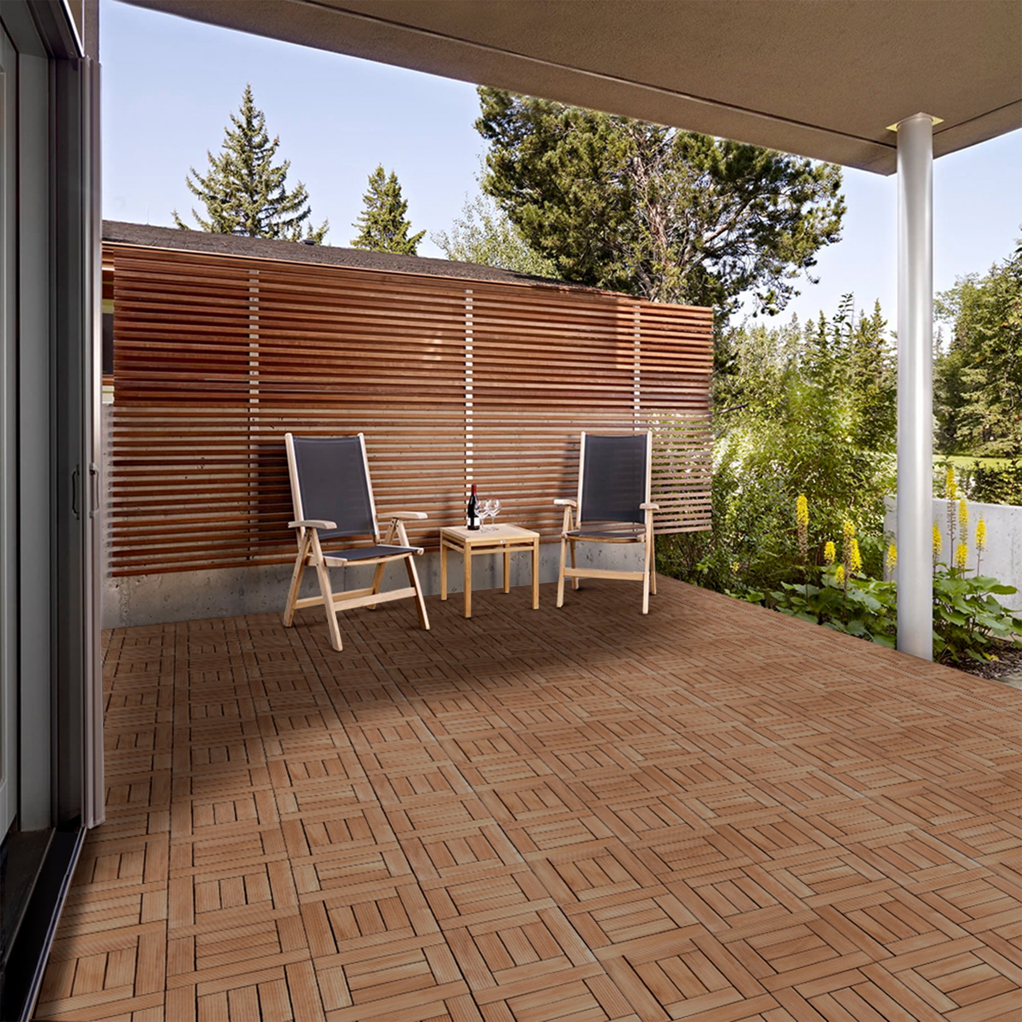 Alden Design 27pcs Indoor & Outdoor Wood Flooring Tiles for Patio Garden, 12" x 12", Brown