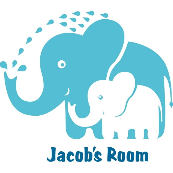 Elephant Water Elephants Family Customized Wall Decal - Custom Vinyl Wall Art - Personalized Name - Baby Girls Boys Kids Bedroom Wall Decal Room Decor Wall Stickers Decoration Size (40x40 inch)