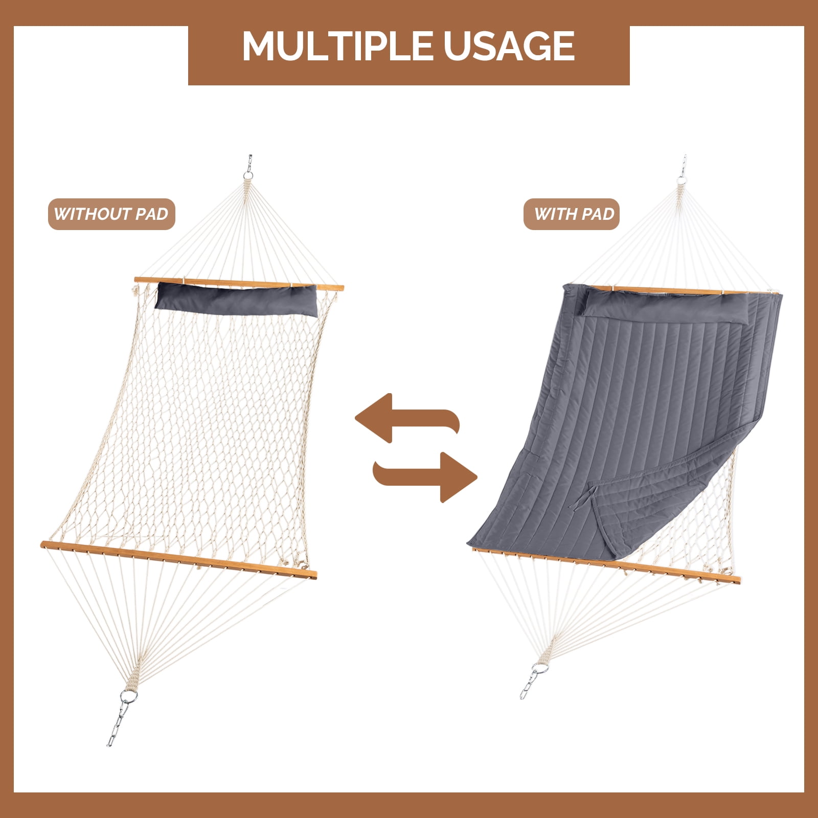 Hammock with Stand, Double-Barrel Hammock with Hammock Bed, Heavy Duty Adjustable Hammock Set for Outdoors, Patio, Yard, Garden, Gray