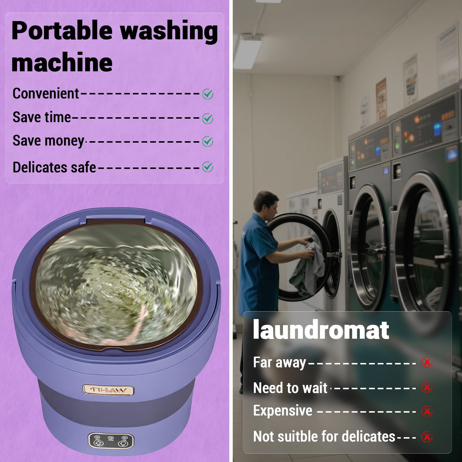 Kojooin Mini Washer and Dryer, 12l Foldable Mini Washer for Underwear, Upgraded Foldable Washer for Baby Clothes and Socks, Suitable for Apartments