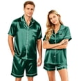 thumbnail image 2 of Garbnen Silk Matching Pajama Sets for Couples 2 Piece Short Sleeve Button Down Sleepwear Pjs Shorts Set Casual Mens Loungewear Set Green XL, 2 of 8
