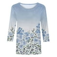 thumbnail image 4 of Pompotops Mode Femmes Confortable Col Rond Manches 3/4 Imprimé Casual T-shirt Chemisier Clair, 4 of 5