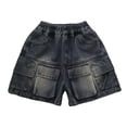thumbnail image 2 of DAETIROS Girls Cargo Shorts Faded Black Denim Elastic Waist Loose Fit Vintage Wash Youth Summer Sizes 6-16,Size 12-13T, 2 of 9