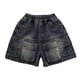 thumbnail image 1 of Niñas Pantalones Cortos de Denim Color Sólido Cintura Elástica Casual Multi Bolsillo Shorts de Ropa de Trabajo para Niños Verano, 1 of 9