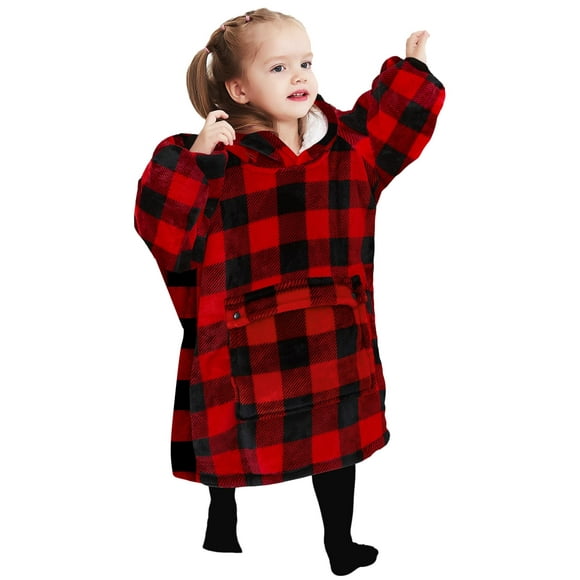 Sudadera con capucha portátil KFUBUO para niños de 2 a 6 años, color rojo a cuadros