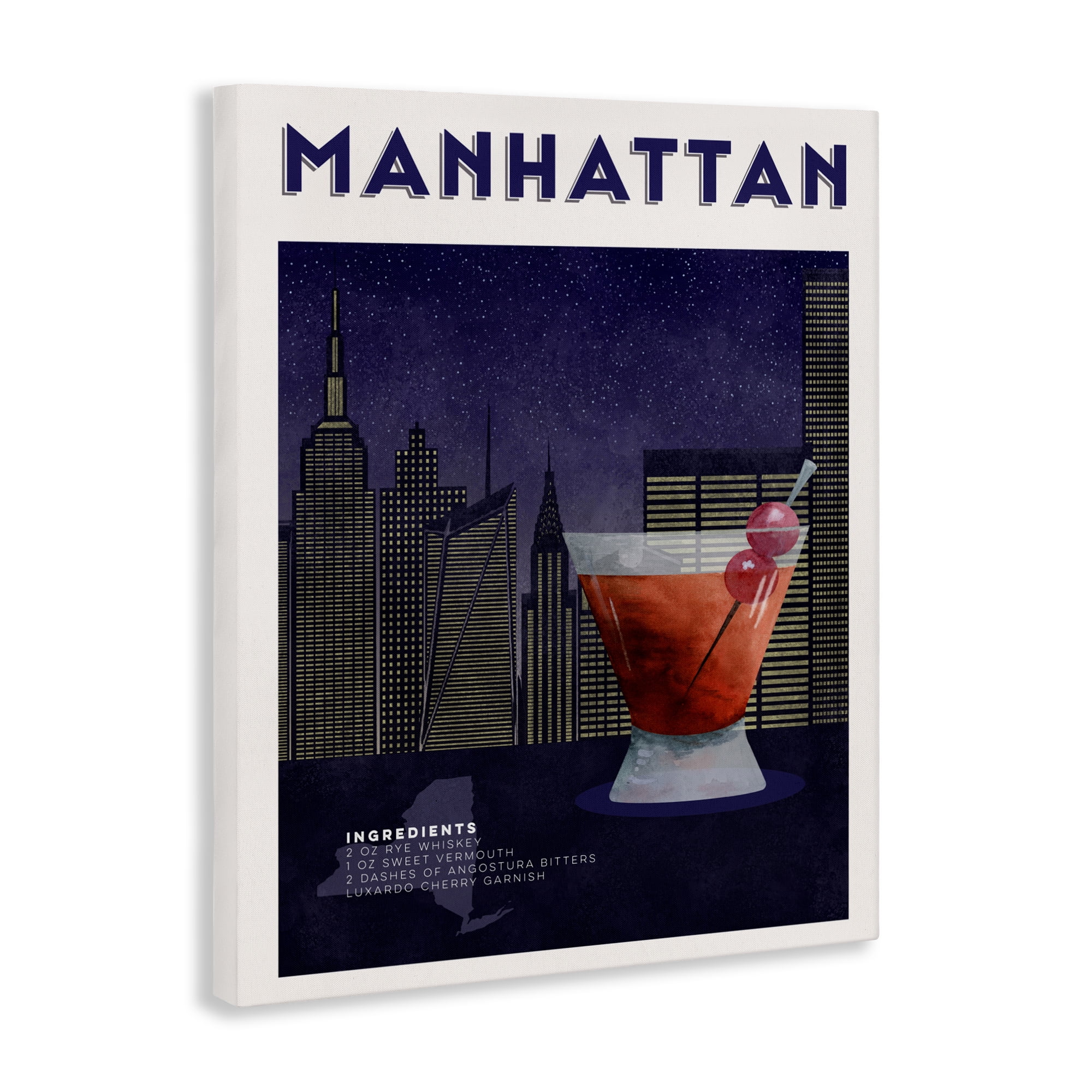 Retro Manhattan Cocktail Cityscape Canvas Wall Art, design by Brett Blumenthal