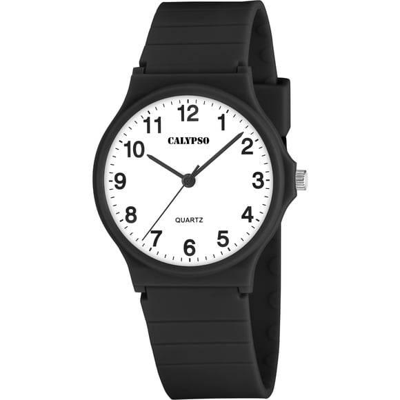 Calypso Montre pour Femme, Montre Analogique en Plastique 35 mm, Quartz Japonais, Bracelet en Caoutchouc - Grands Chiffres, Montre Facile à Lire - Noir
