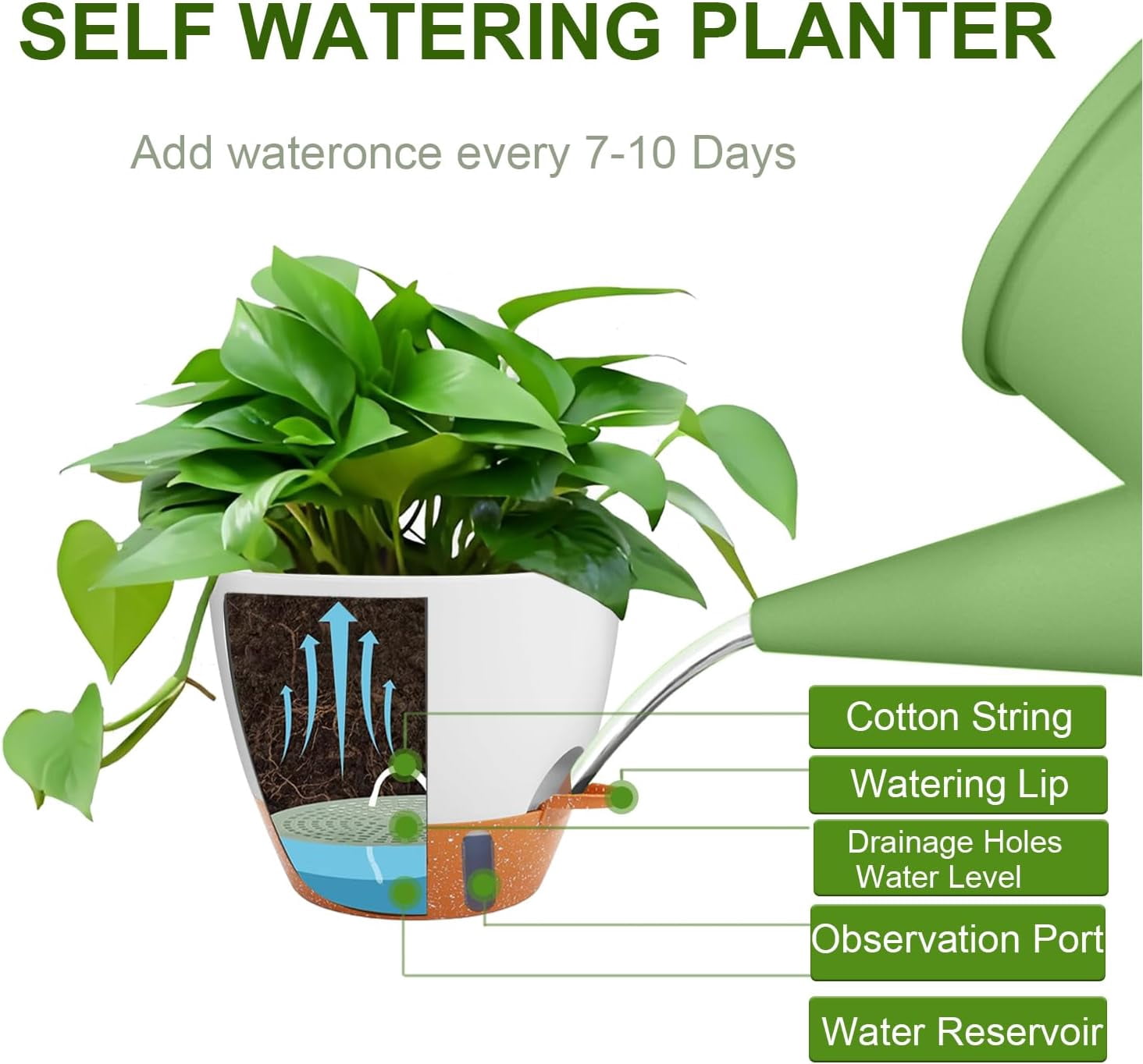 3 Pack Self Watering Hanging Planters with 360 Swivel Hanging Pot Chains 20 Inches, 10/9/8 Inch Pots for Indoor Outdoor Plants, White