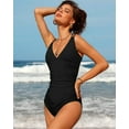 thumbnail image 5 of Charmo Womens V Neck One Piece Swimsuits Ruched Tummy Control Monokini Bathing Suits, 5 of 7