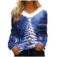 thumbnail image 2 of FDGIU Women's Christmas Sweater, Faux Fur & V-Neck Pullover, Festive Holiday Print Long Sleeve Tops 2025, 2 of 5