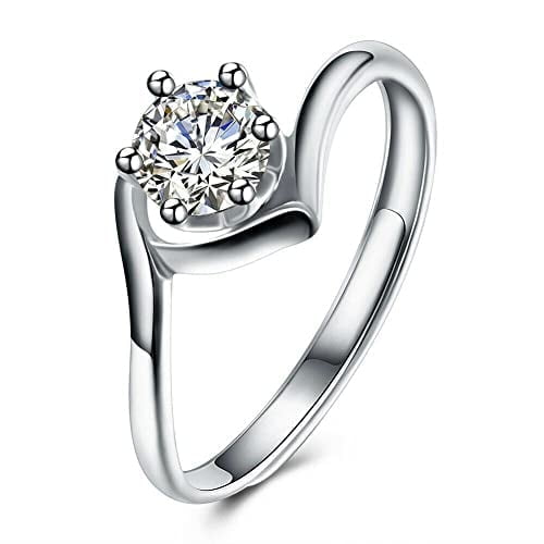 HeartsAndYou 0.5ct Round Cut Moissanite Engagement Ring for Women 18k White Gold Over Silver Solitaire for Women