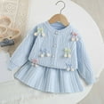 thumbnail image 2 of Toddler Girls Comfortable And Warm Sweater Set Girls Fashionable And Sweet Knitted Cardigan Half Skirt Set Long Sleeve Sweatshirt Tops Pants Set 1t 2t 3t 4t 5t 6t (2-3 Years,Blue), 2 of 5