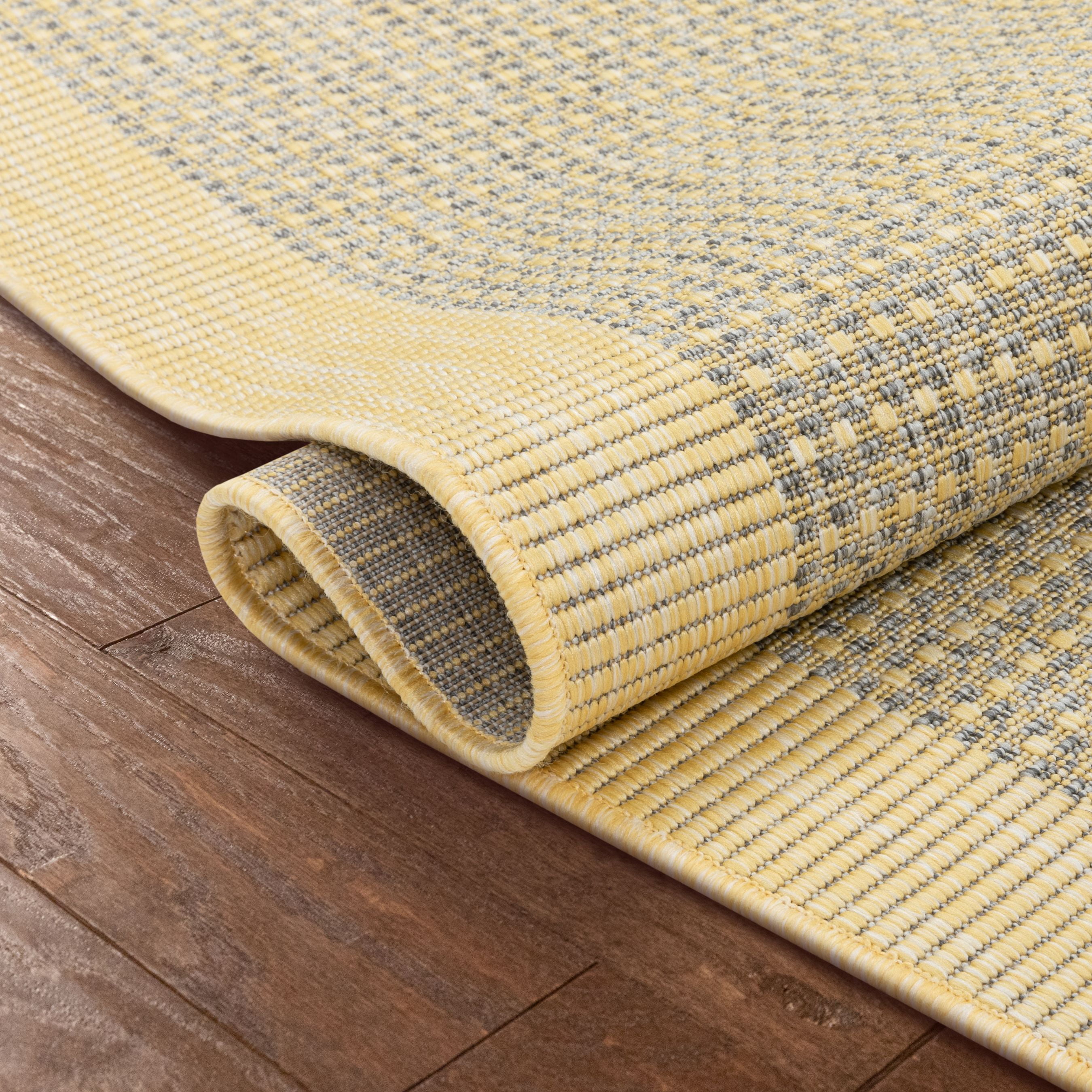 Well Woven Medusa Odin Solid & Striped Yellow 5'3" x 7'3" Indoor/Outdoor Flat-Weave Area Rug