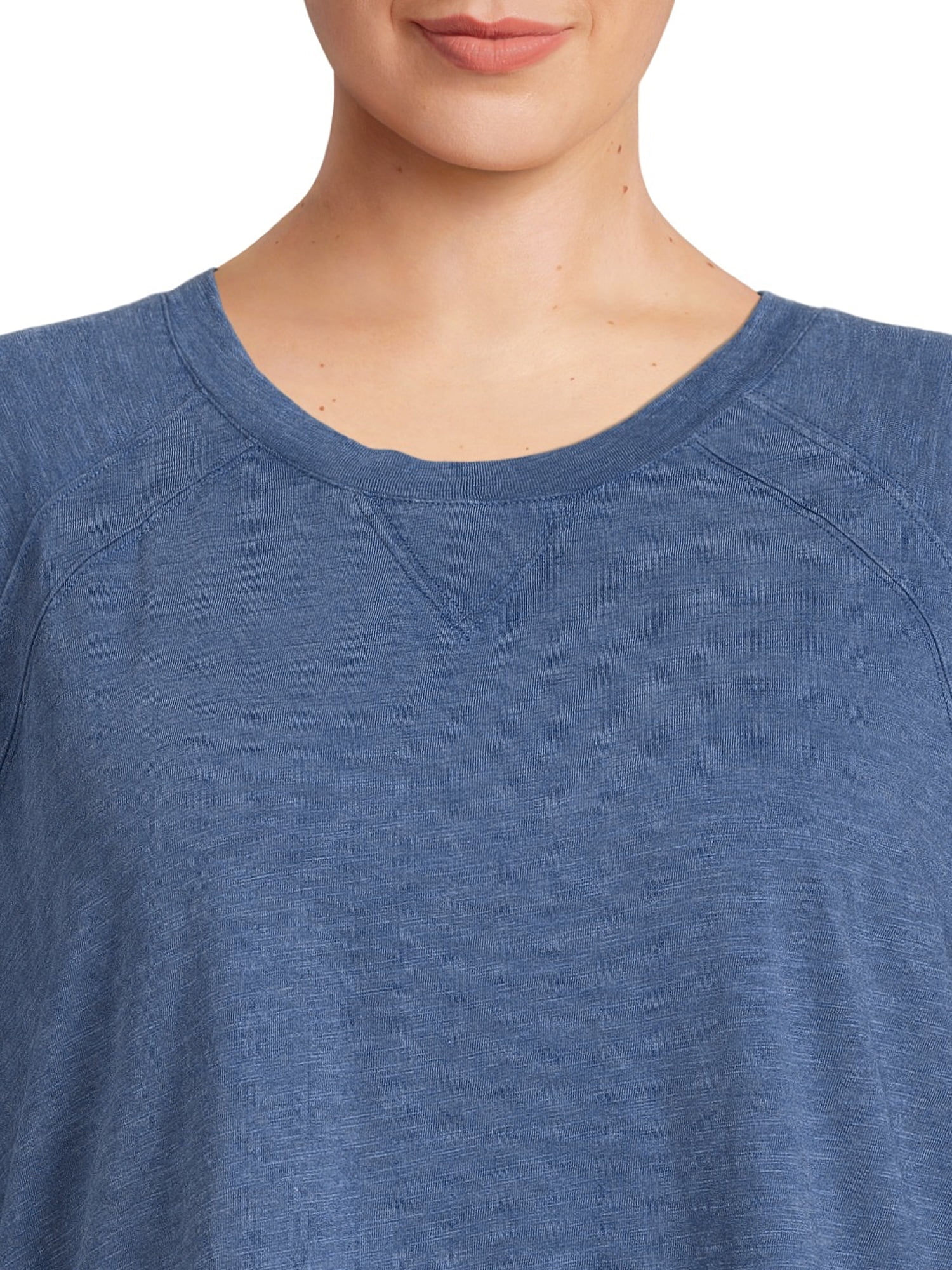 Terra & Sky Women's Plus Size Acid Wash Double Raglan T-Shirt