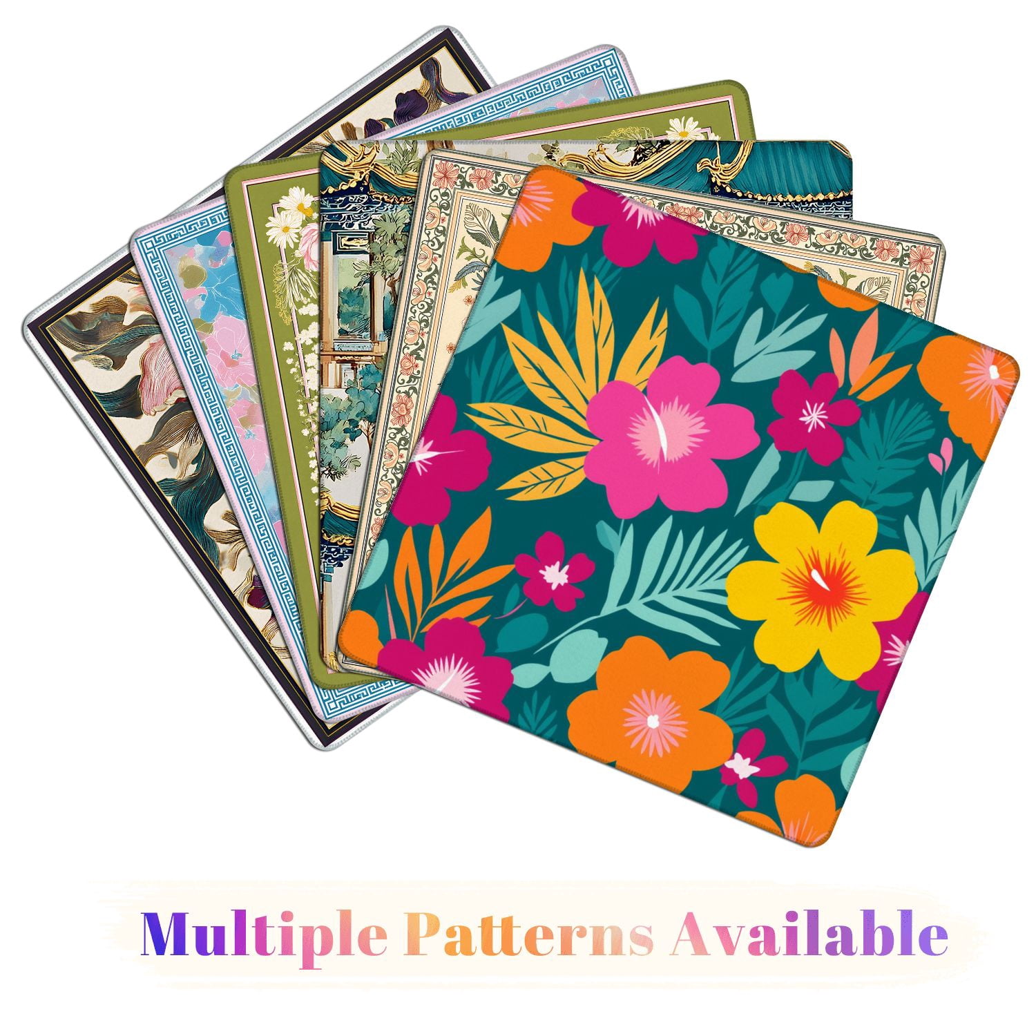 Mahjong Mat 31.5" x 31.5" Colorful hibiscus flower tropical leaf seamless design for summer Non-Slip Noise Reduction American Mahjong Tiles Table Cover for Dominoes Poker Card Board Games Gift