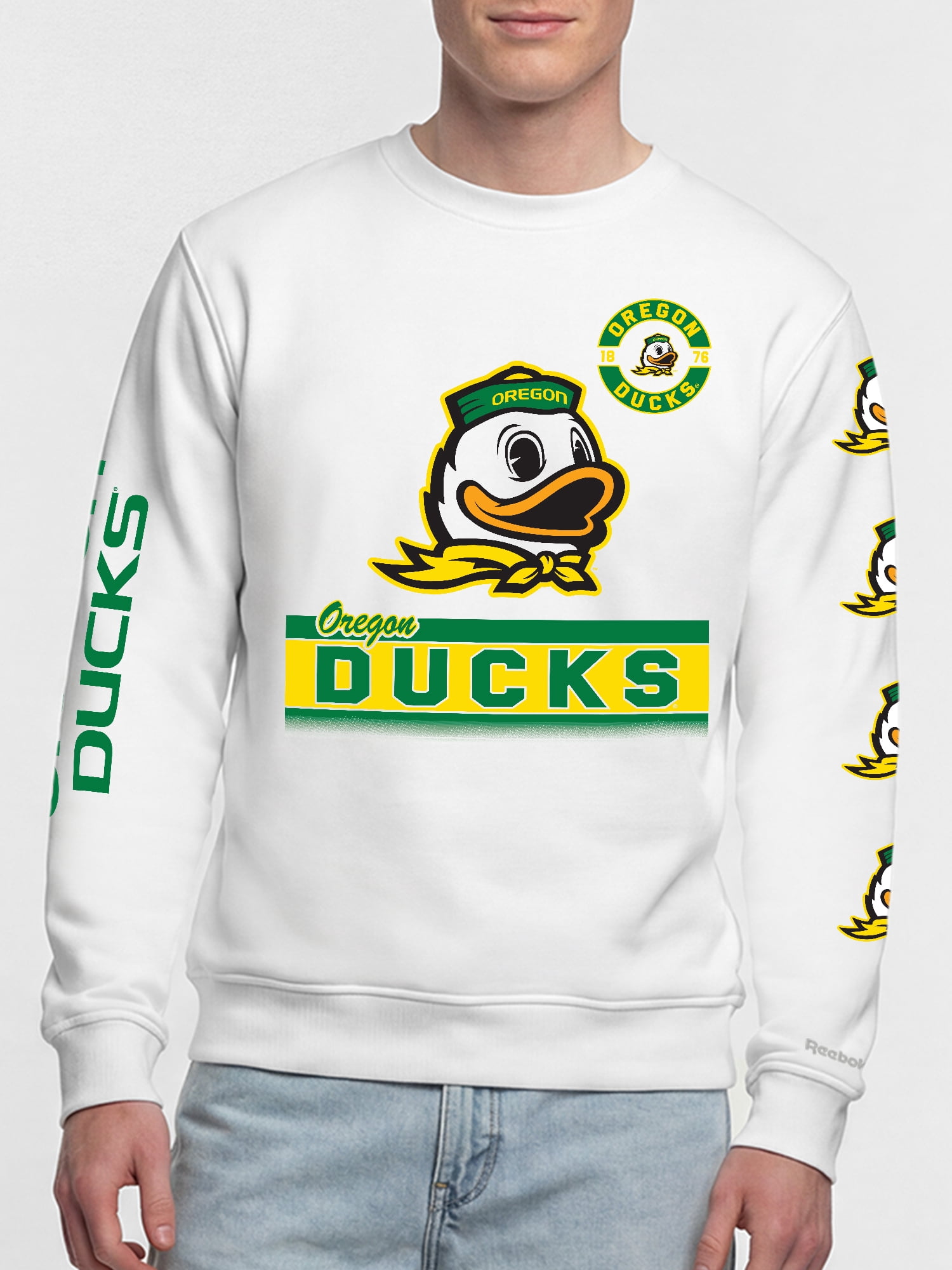 Oregon Ducks Reebok Mens White Crew Sweatshirt