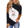 thumbnail image 1 of Mujeres manga larga fuera del hombro correa cruzada Tops vacas impresas blusa túnica Tops Fridja hkj5389, 1 of 4