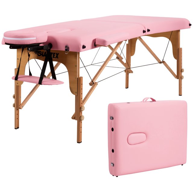 Costway Table de Massage Portable 84 Pieds'L Réglable Lit de Spa Facial Tatouage avec Étui de Transport Rose