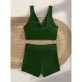 thumbnail image 3 of Swimwear Tankini for Women Modest Two Piece V-Neck Twist Front Full Coverage Boyshorts for Beach Green L, 3 of 4
