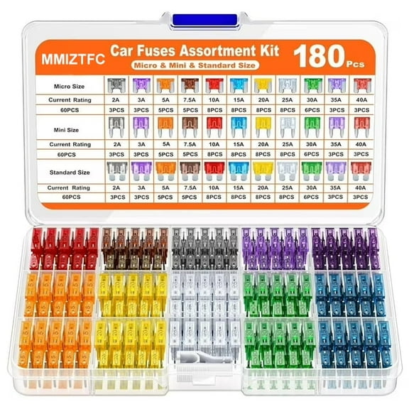 180Pcs Car Fuse Assortment Kit, 60 Mini   60 Standard BladeFuses   60 Micro Fuses Auto   1 Puller for Car/RV/Truck/Motorcycle(2Amp 3A 5A 7.5A 10A 15A 20A 2