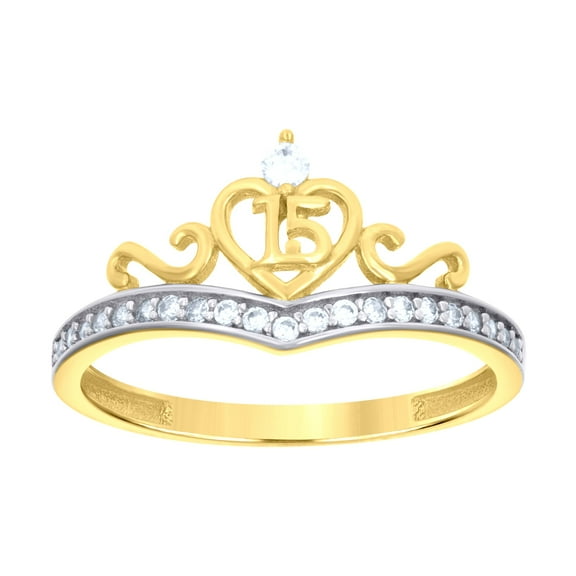 14k 14kt Two-tone Gold Womens Cubic-Zirconia 15 Quinceanera Ring