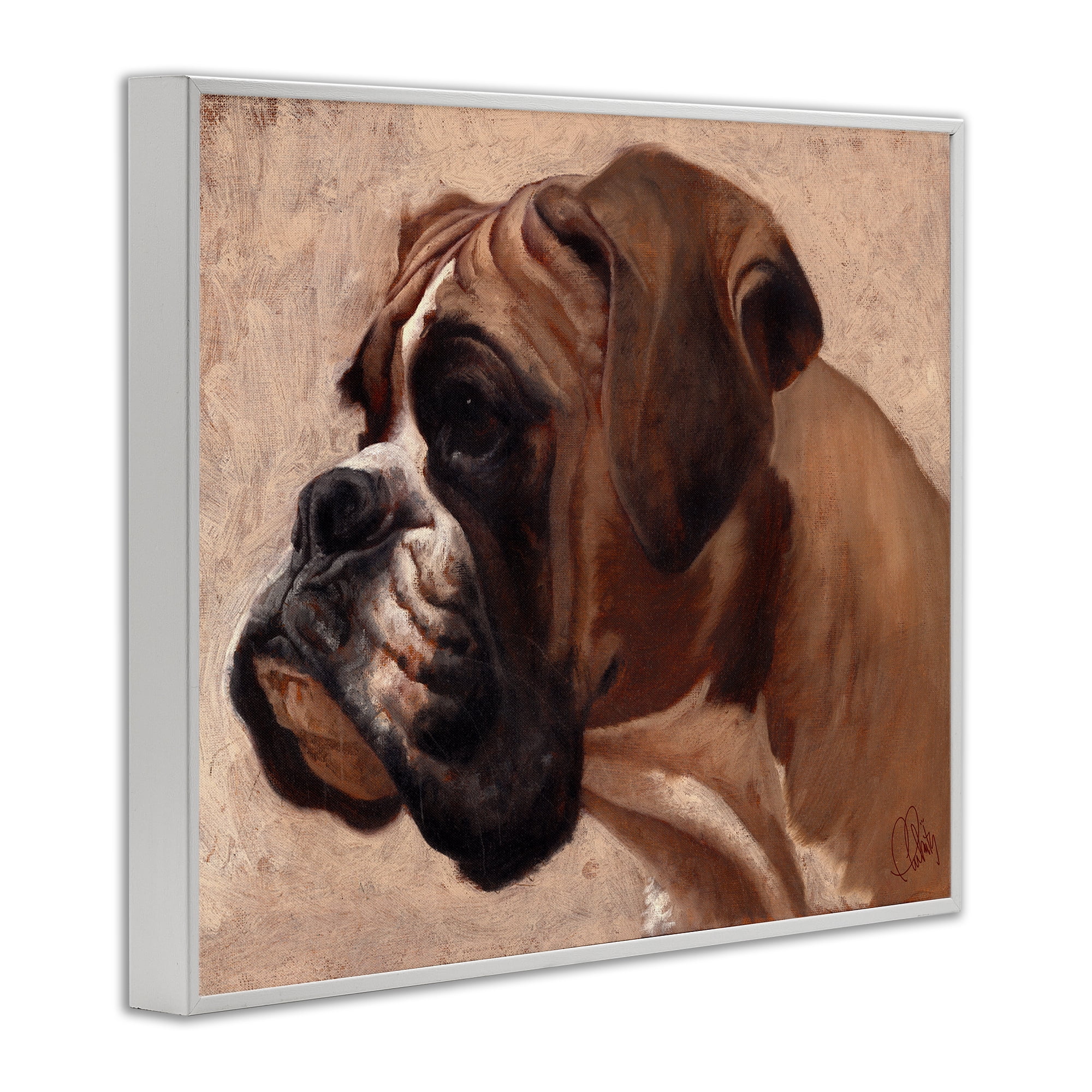 Stupell Industries Boxer Dog Neutral Portrait Animals & Insects Painting White Framed Art Print Wall Art, 14 x 11