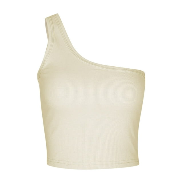 lSLJS Short Slim Ribbed Top with One Shoulder Sleeveless Camisole, Womens Camisole & Tank Tops