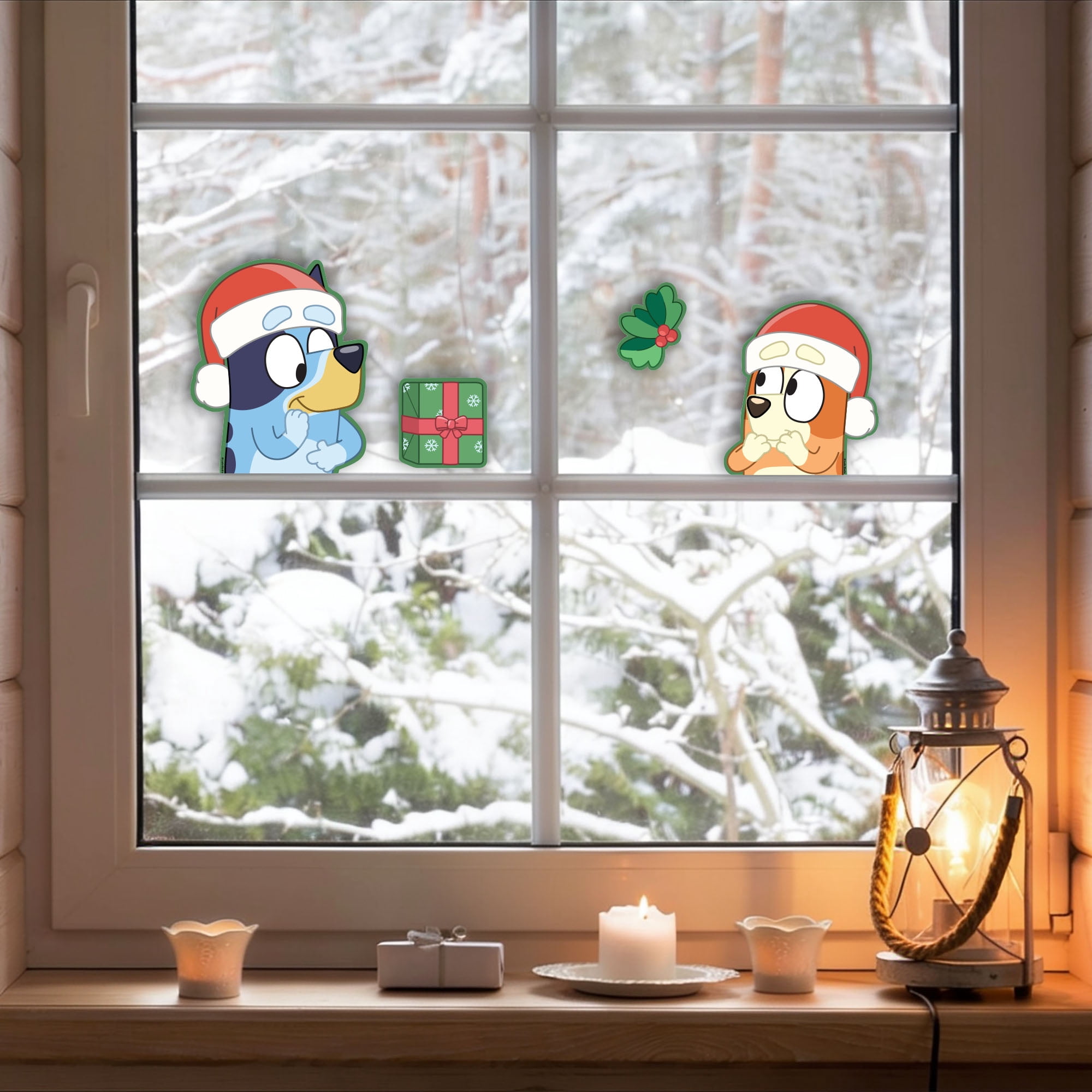 Bluey Christmas Window Clings – Holiday Static Window Decorations Featuring Bluey & Bingo