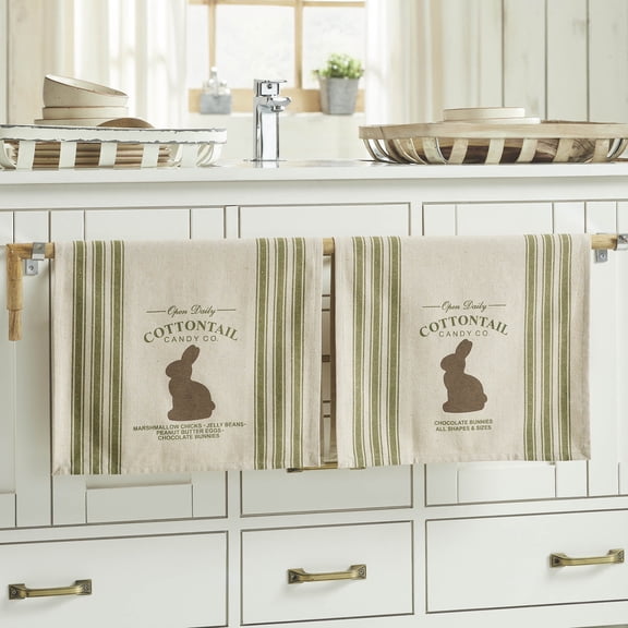 VHC Brands Bunny Hop Cottontail Candy Co Tea Towel Set of 2 16x28, Spring Decorative Dish or Hand Towels, Perfect for Kitchen or Bathroom, Spring and Easter Decor