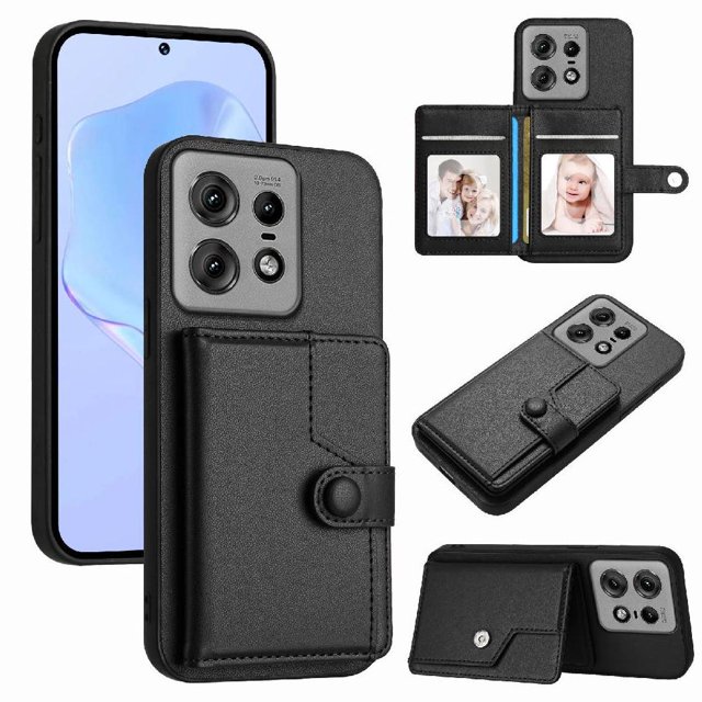 FOXDOCK Case for Moto Edge 50 Pro RFID-Blocking Card Holder - Stylish Button Closure Design